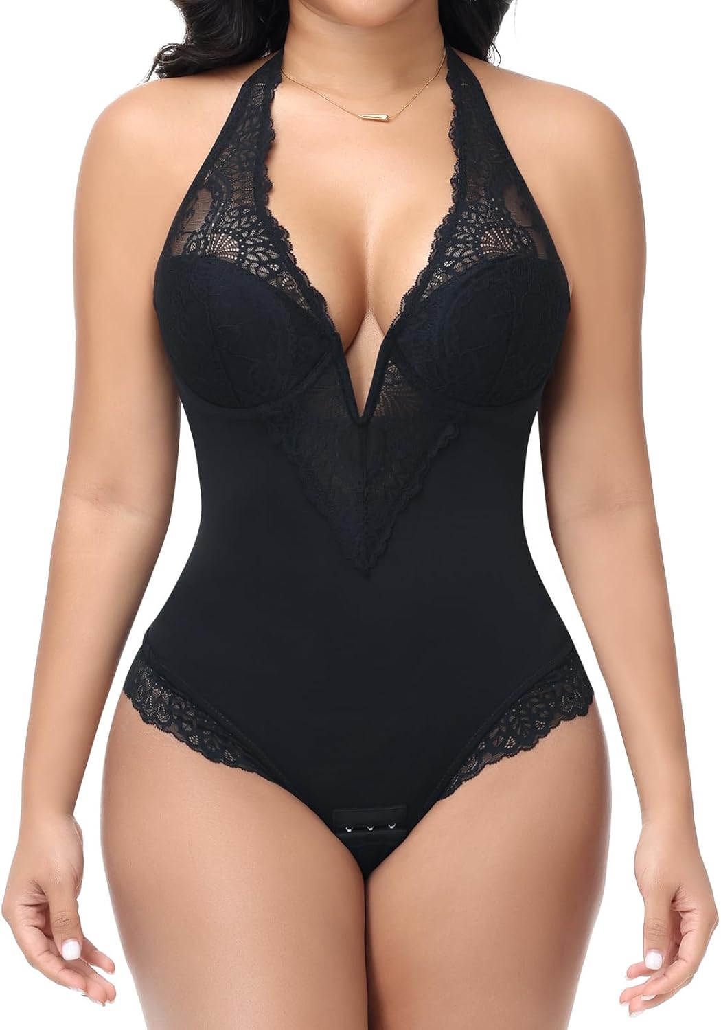 SHAPERIN Sexy Lace Bodysuits for Women Tummy Control Shapewear Built in Bras Corset Body Suit Going Out Outfits