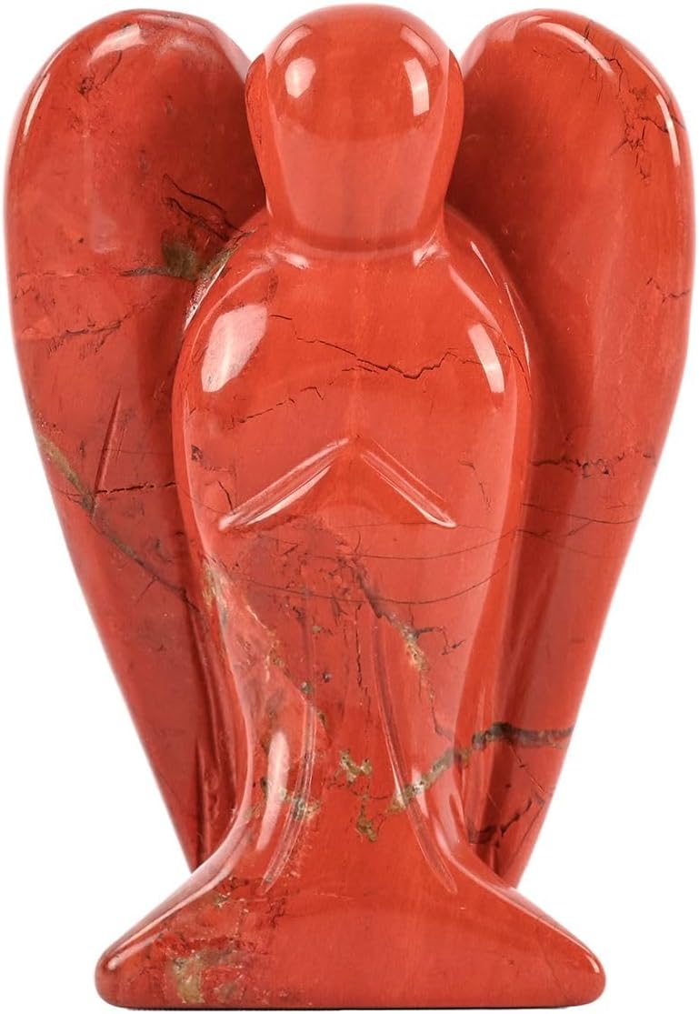 WHAL&YUNE Red Jasper Angel Figurine Natural Energy Healing Crystals Gemstone Hand Carved Sculpture for Home Office Desk Decor Holiday Lucky Gift - 2 inches