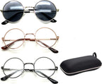 BillieJoe Round Circle Oval Metal Reading Glasses Wired Sun Readers (3 PACK) for Men Women Spring Hinged Tinted Lenses