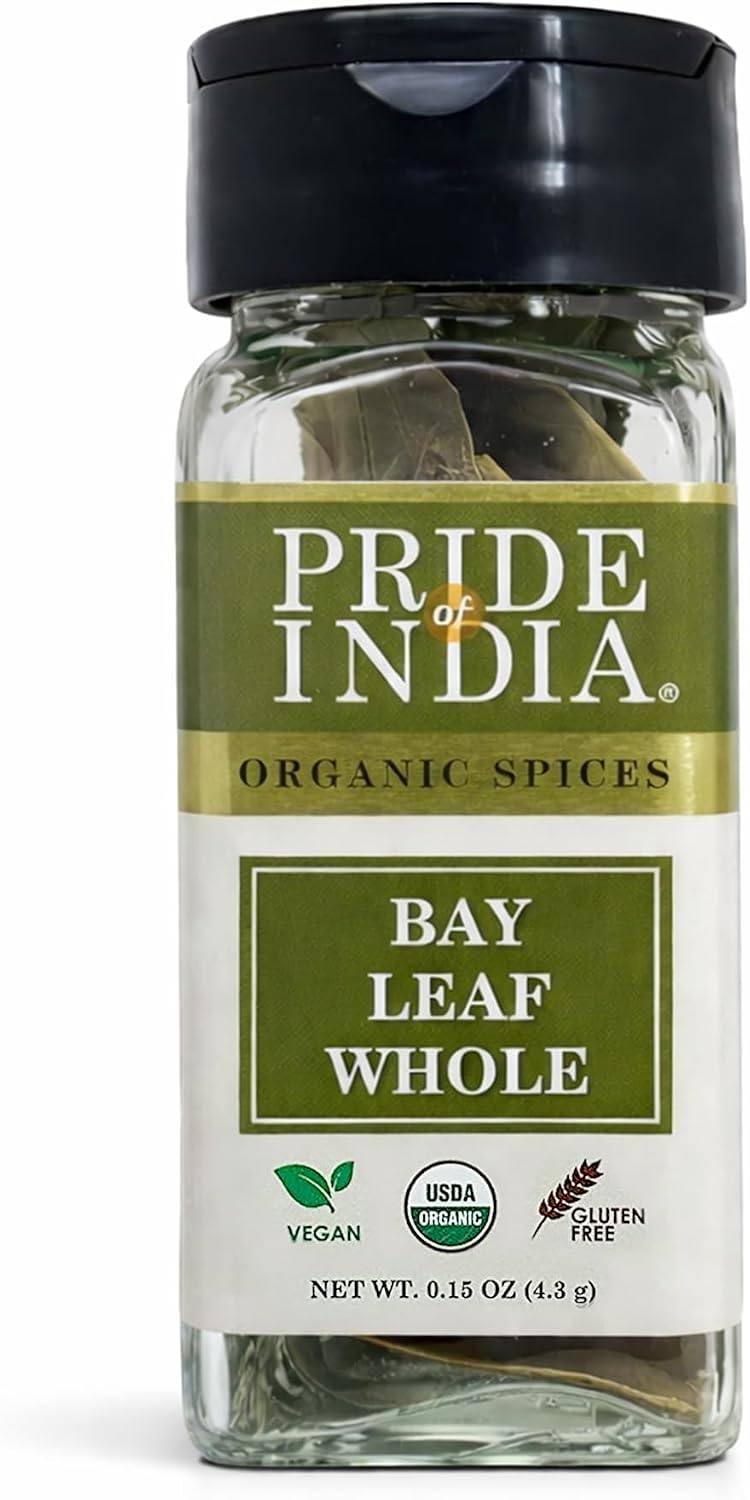 Pride of India – Bay Leaf Whole – Authentic Indian Culinary Spice/ Premium Quality – Gourmet & Preservatives Free – Easy to Use – 0.15 oz. Small Dual Sifter Jar