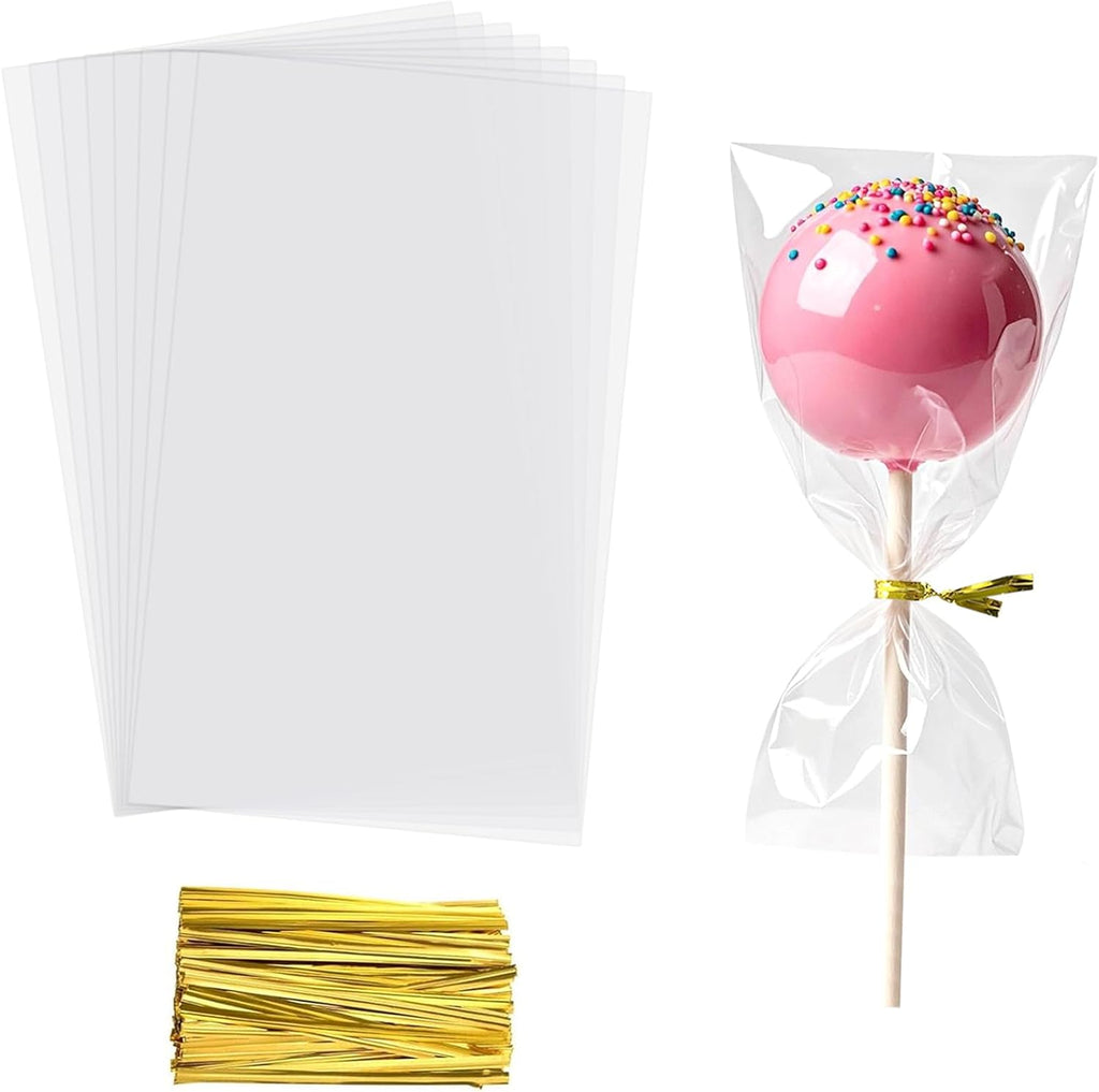 Yotelab Cake Pop Bags, 3x5 Inches Clear Cellophane Lollipop Bags With Twist Ties,100 Pcs