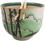 Ebros Gift Artistic Donburi Ramen Udon Noodles Soup Salad 5" D 18Oz Bowl With Bamboo Chopsticks And Built In Rest Set Asian Dining Kitchen Accent (Bamboo Green Panda Bear)