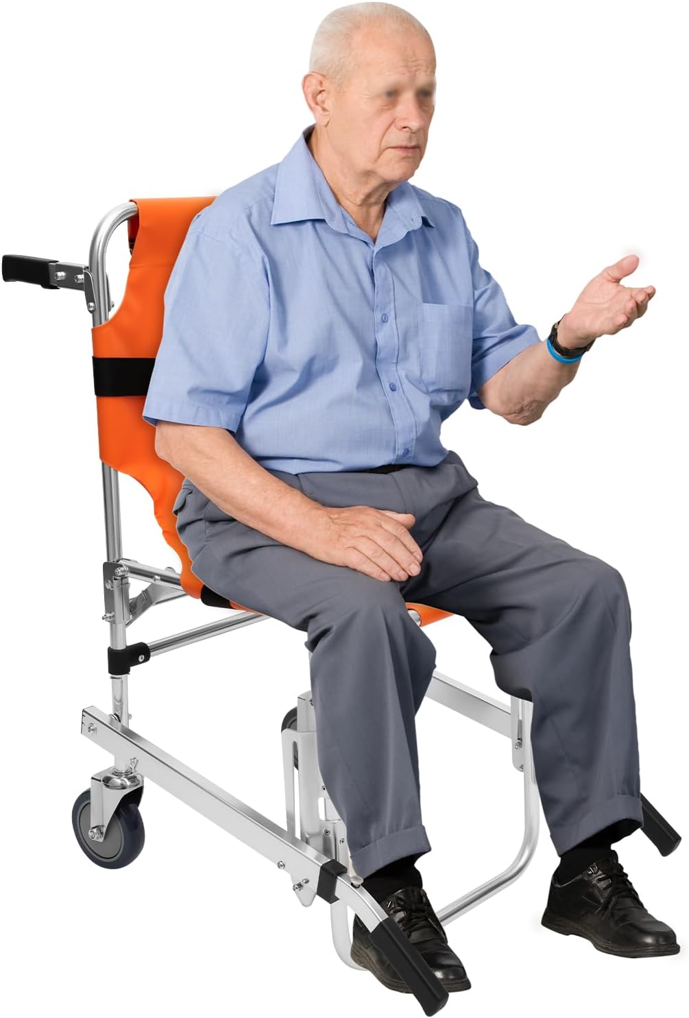 EMS Stair Chair for Emergency Patient Transfer, 350lbs Aluminum Alloy Foldable Stair Lifting Climbing Wheelchair Mobile Stair Lifts Chair Transportation for Elderly Disabled Patients