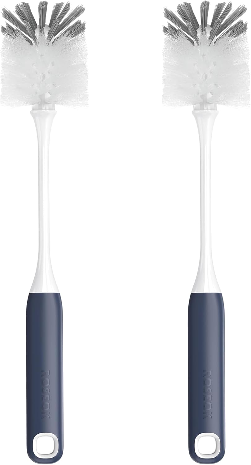 ROSEOK Long Handle Water Bottle Brush,Flexible Bottle Brush for Cleaning Milkshake Cup,Sports Bottle,Navy Blue,2 Pack