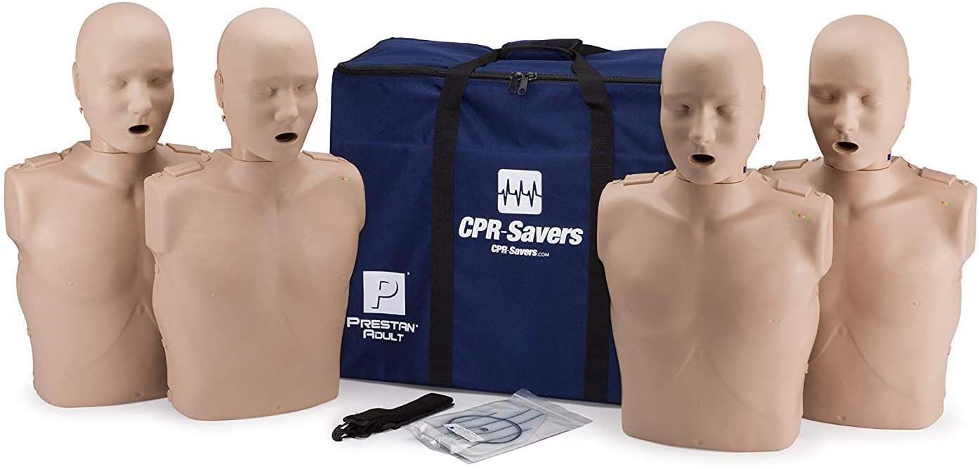 CPR Savers Prestan Professional Adult CPR Training Manikin with 2019 AHA Feedback Monitor, Medium Skin, 4-Pack, PP-AM-400M-MS