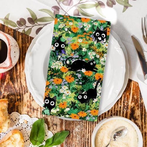 FYSUIMU 100 Pcs Guest Napkins Disposable Paper Napkin Flower Black Cat Dinner Hand Napkins for Kitchen Home Bathroom Party Supplies Table Decor