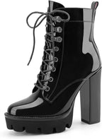 Z.Oufeier Women's Platform Ankle Boots Fashion Chunky Heel Lug Sole Combat Boots Lace Up High Heeled Booties