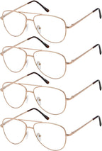 Eyekepper 4-Pack Pilot Style Metal Frame Spring Hinges Reading Glasses - Gold +0.00