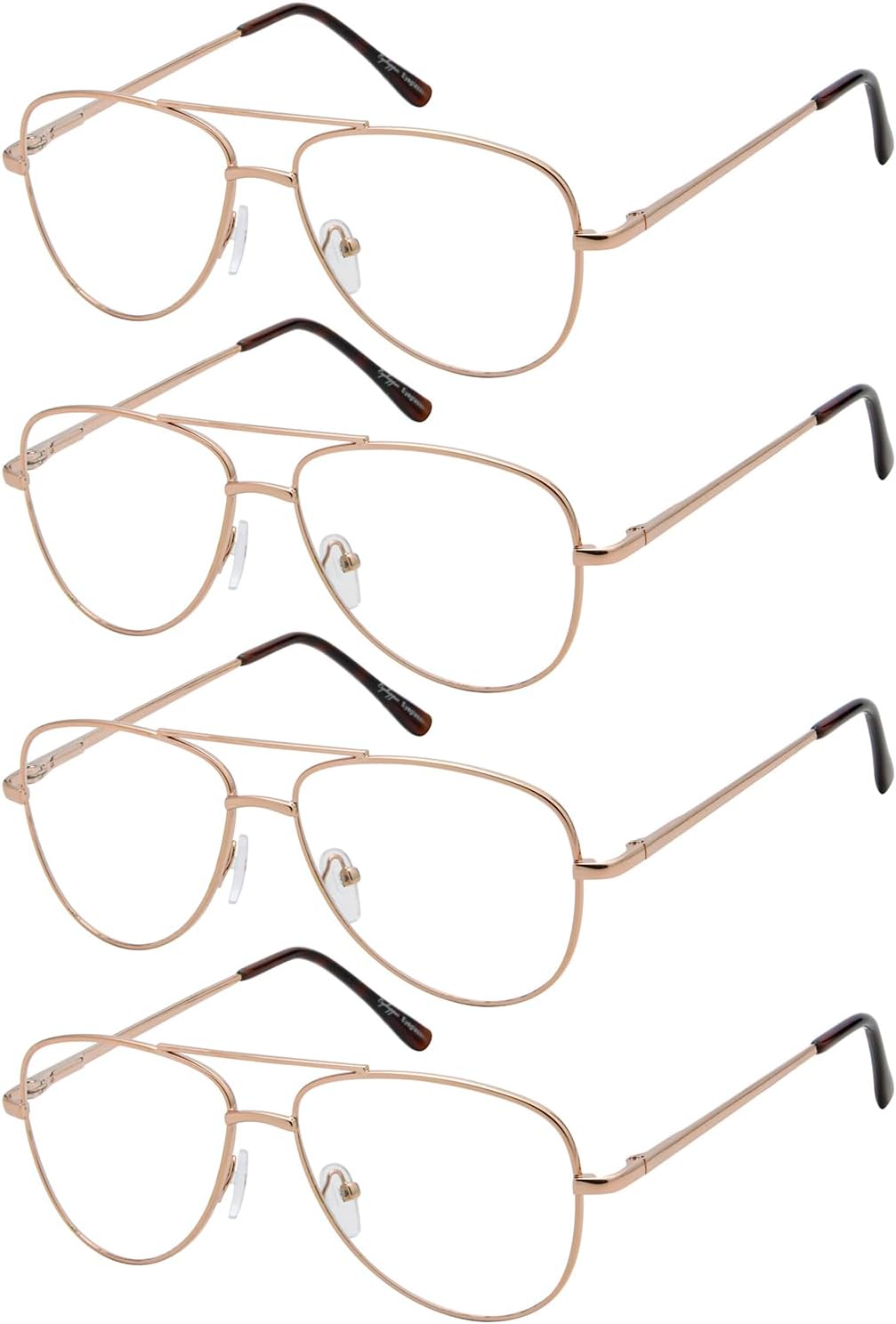 Eyekepper 4-Pack Pilot Style Metal Frame Spring Hinges Reading Glasses - Gold +0.00
