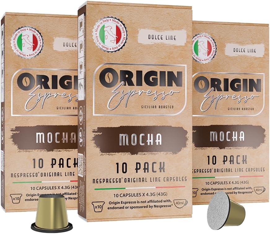Mocha Capsules for Nespresso Original Machine 30 Count Mocha Flavored Pods, Single-Serve Nespresso Original Line Compatible, Made in Italy