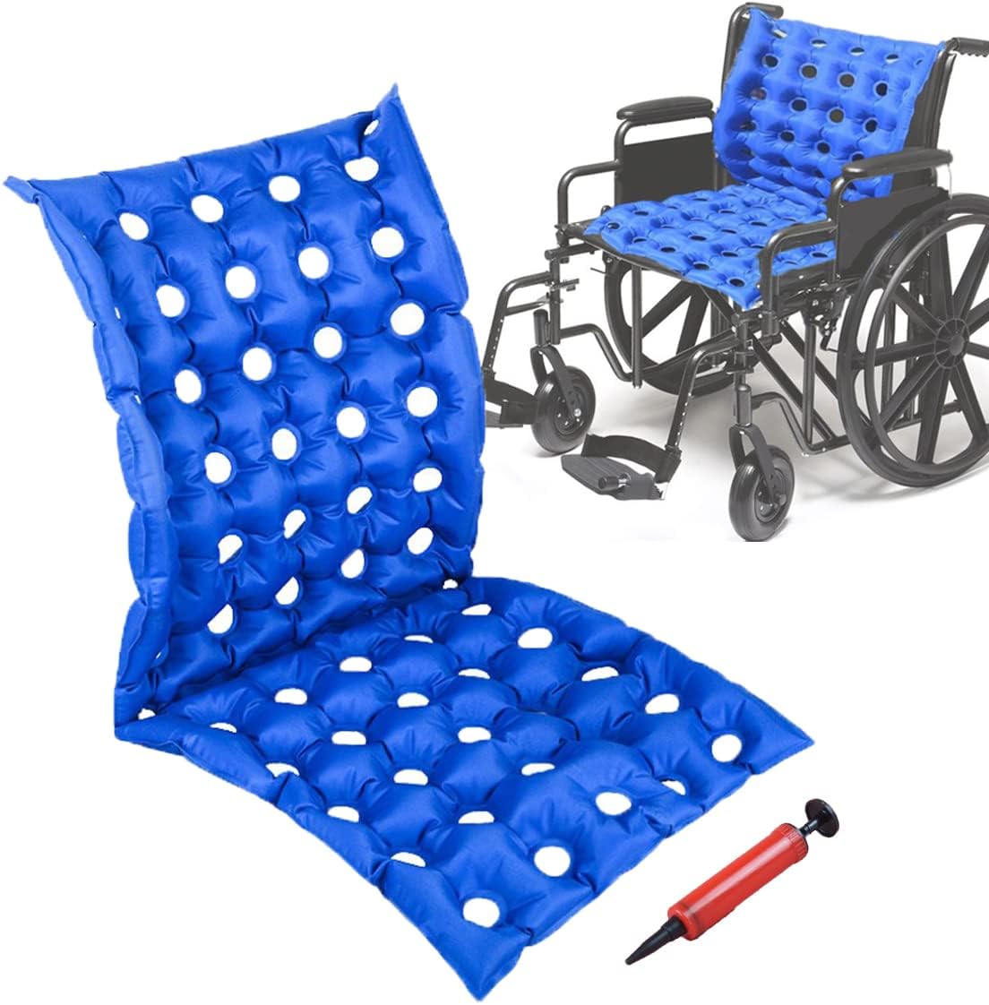 MESINURS Bedridden Air Inflatable Seat Cushion with Full Back for Wheelchair, Seat Pad for Elderly Disabled Handicap (A)