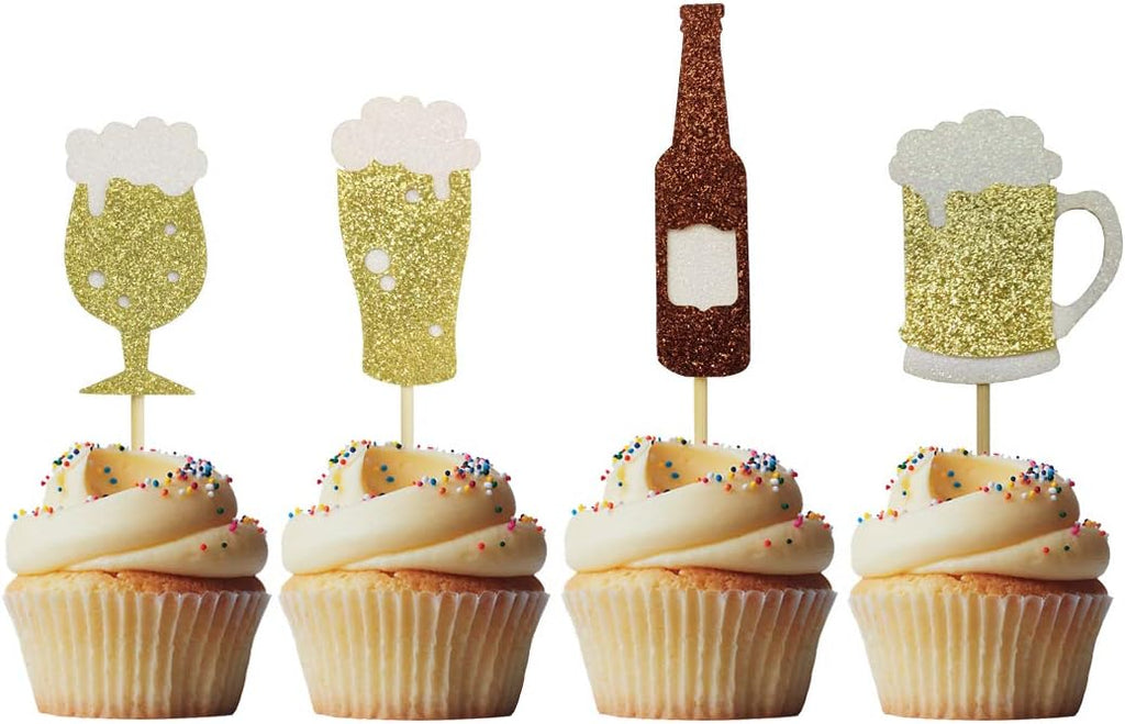 Morndew 24 PCS Goblet Beer Glass Champagne Cheers Cupcake Toppers for Festival New Year Party Celebration Party Birthday Party Wedding Party Decorations