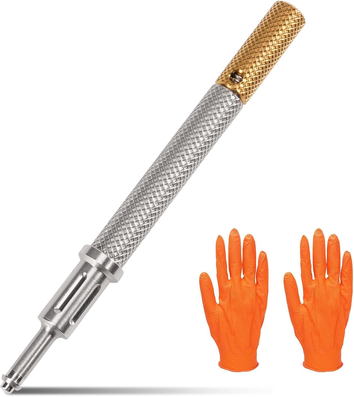 LEAPTREND Implant Tooth Locator Core Tool, Universal Dental Instrument (Golden) with Gloves, 3 Tools in 1 for Overdenture Retention Male Caps Removal and Insertion