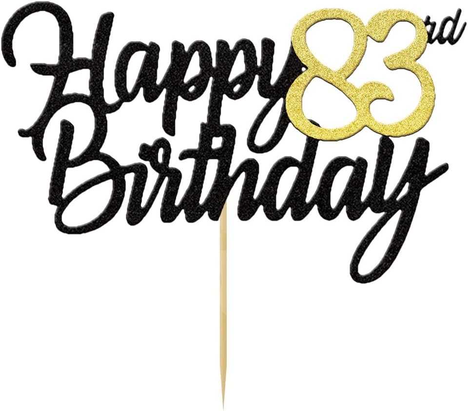 Happy 83rd Birthday Cake Toppers Glitter 83rd Anniversary Cake Topper 83 Years Loved Bday Decorations 83 Gold Birthday Cake Decorations Eighty-three Party Supplies for Women Men(Black Gold)