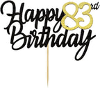 Happy 83rd Birthday Cake Toppers Glitter 83rd Anniversary Cake Topper 83 Years Loved Bday Decorations 83 Gold Birthday Cake Decorations Eighty-three Party Supplies for Women Men(Black Gold)