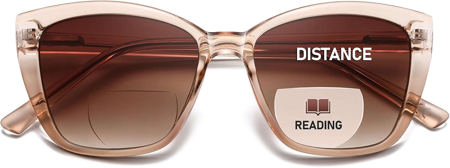 Bifocal Reading Sunglasses for Women Oversized Cat eye Fashion Sun Reader Spring Hinge Eyewear UV Protection PT2001C