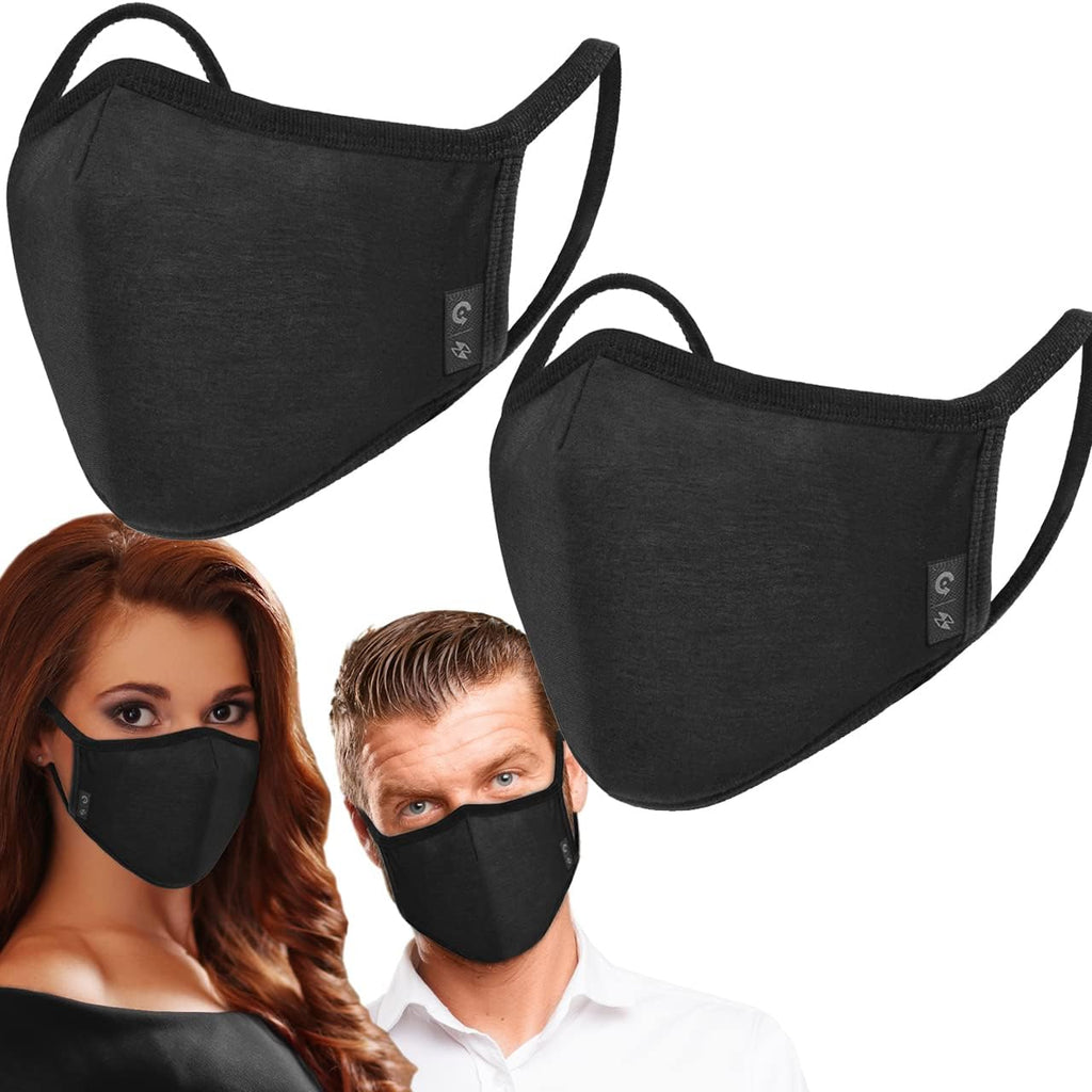 2-Pack Unisex Cloth Washable Reusable Cover-100% Cotton 3 Layer black outdoor