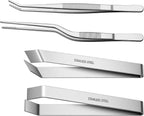Ymapinc Fish Bone Tweezers Set, 4 Pieces Stainless Steel Food Cooking Tweezers to Remove Bones and Scales, Kitchen Tongs with Ergonomic Handles (Silver)