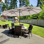 Giantex 15ft Large Outdoor Umbrella Double-Sided, 48 Solar Lights, Auto-Charging Solar Panel, Extra Large Patio Umbrella with Base and Crank, Outdoor Market Umbrellas for Poolside Garden