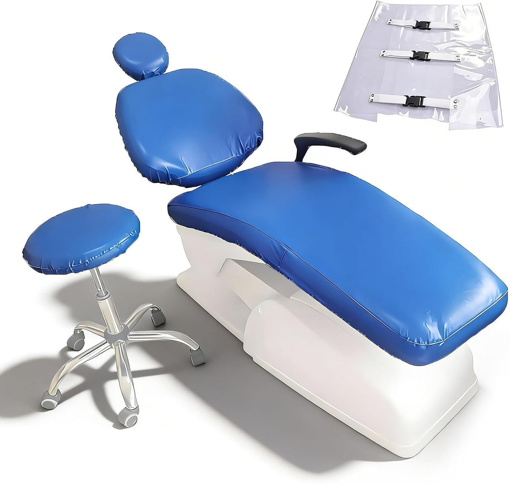 5Pcs Dental Chair Covers Set - Waterproof & Non-Slip PU Leather Elastic Full Covers with Foot, Seat, Headrest & Backrest Protectors for Dental Clinic Chairs(Light Blue)