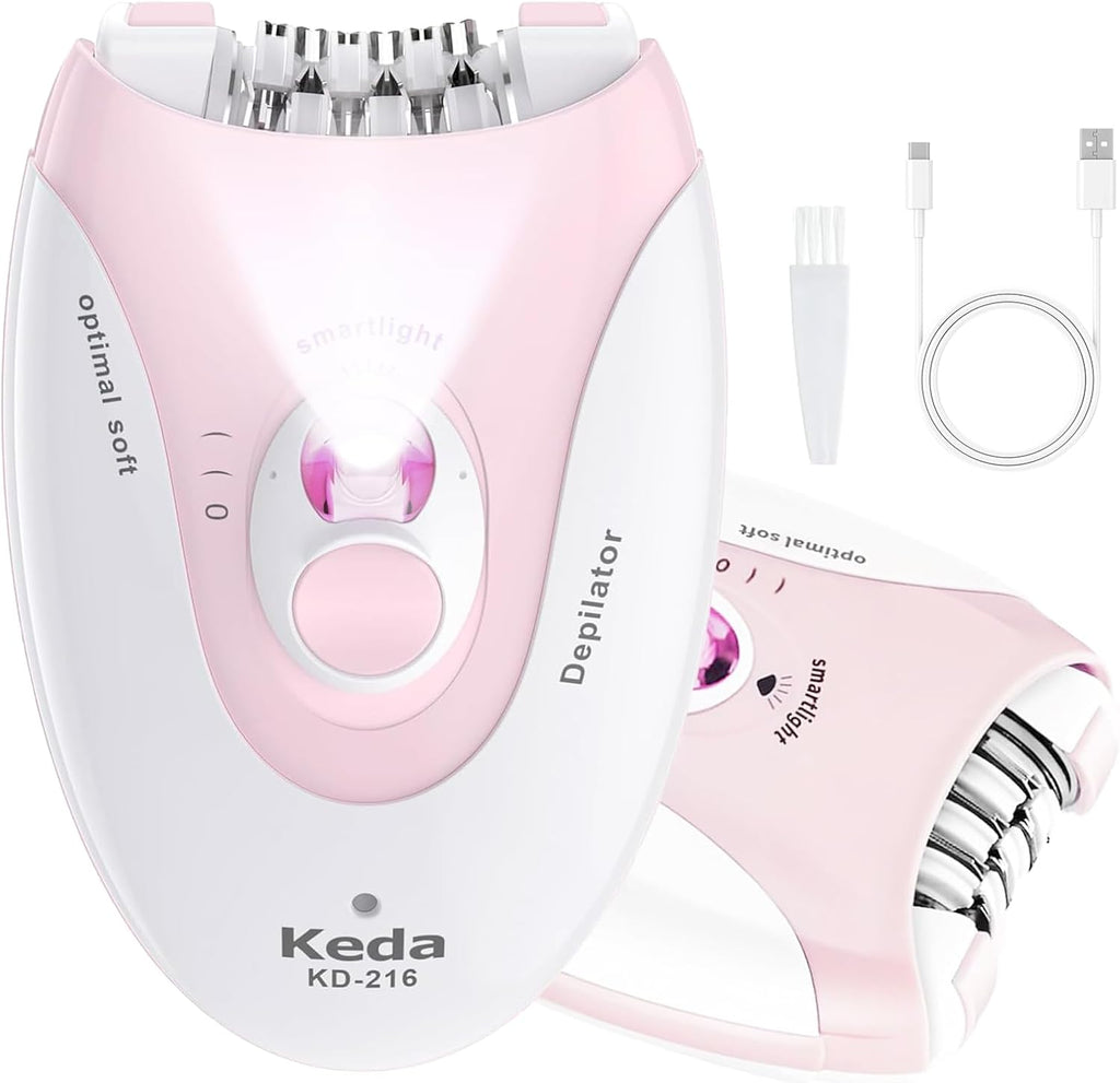 Smooth Glide Epilator for Women, Epilators Hair Removal with LED Light, 2 Speeds Facial Hair Removal Device, with a Vibrating Massage pad and 36 Tweezers for Armpit, Arm, Leg, Bikini, Face, Body