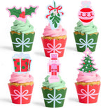 xo, Fetti Christmas Cupcake Toppers + Wrappers - Set of 24 | Kids Cake Decoration, Xmas Party Decor, Holiday Supplies, Winter Dessert Accessory