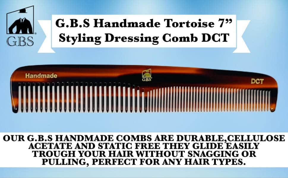 GENTS 7 Inch Tortoise Hair Combs Pack of 3 All Purpose Dressing, Styling & Detangling Combs for Barbers, Stylists & Everyday Hair Care for Men and Women Cellulose Acetate Peines Para Cabello