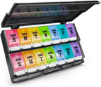 Extra Large Weekly Pill Organizer 2 Times a Day - Remtise Am/Pm Daily Pill Case Medicine Organizer, Push Button 7 Day Pill Box for Pills/Vitamin/Cod Liver Oil/Supplements (Rainbow)