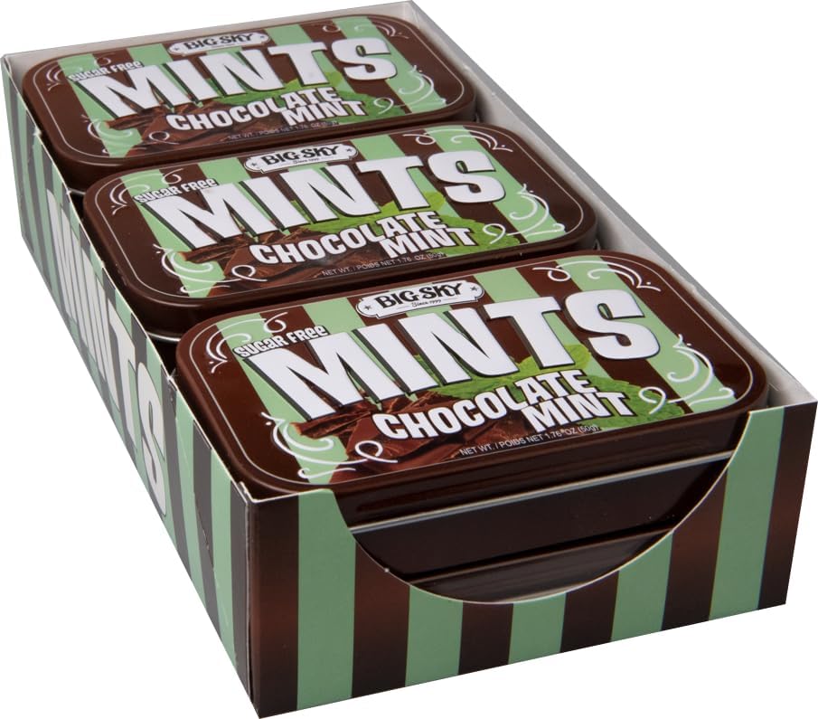Big Sky Sugar Free Mints - Chocolate Mint - 50 Count Tin (Pack of 6) | Kosher Certified, Vegan Candy | Aspartame & Gluten Free | Sugar Free Mints for Travel & Sharing, Long Lasting Freshness