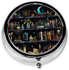 Pill Organizer 3 Compartment Goth Mini Metal Pill Holder, Travel Portable Small Pill Case Pocket for Old Man Woman Man - Bookshelves Skulls