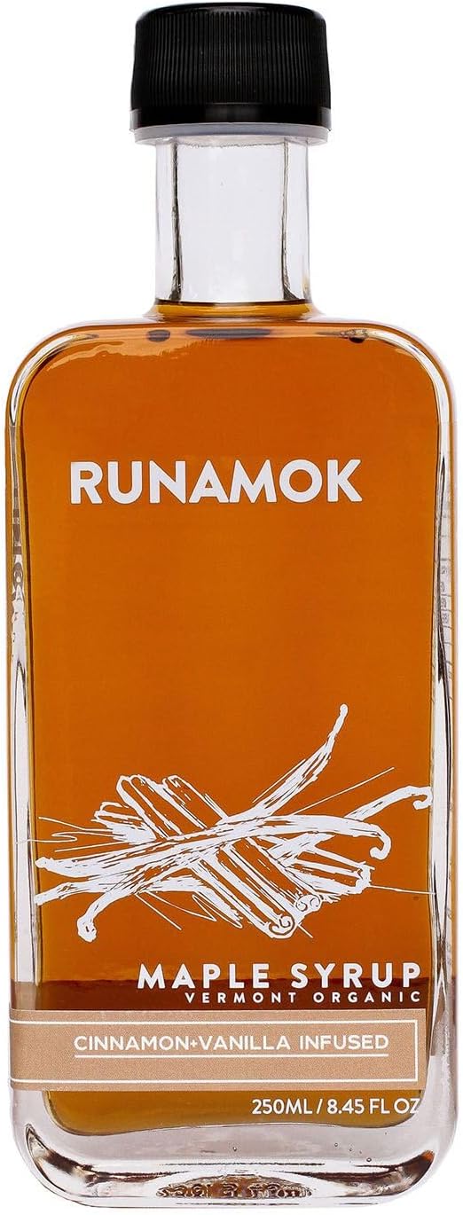 Runamok Maple Cinnamon-Vanilla Infused Maple Syrup - Authentic & Real Vermont Maple Syrup | Gluten Free & Natural Sweetener | Breakfast, Coffee, Pancakes Maple Syrup | 8.45 Fl Oz (250mL)