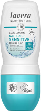 lavera Deo Roll-On Basis sensitiv Natural & Sensitive NATURAL & SENSITIVE 48h - vegan - natural cosmetics - organic aloe vera & natural minerals - without aluminum - 48h protection - 1.7 Fl Oz