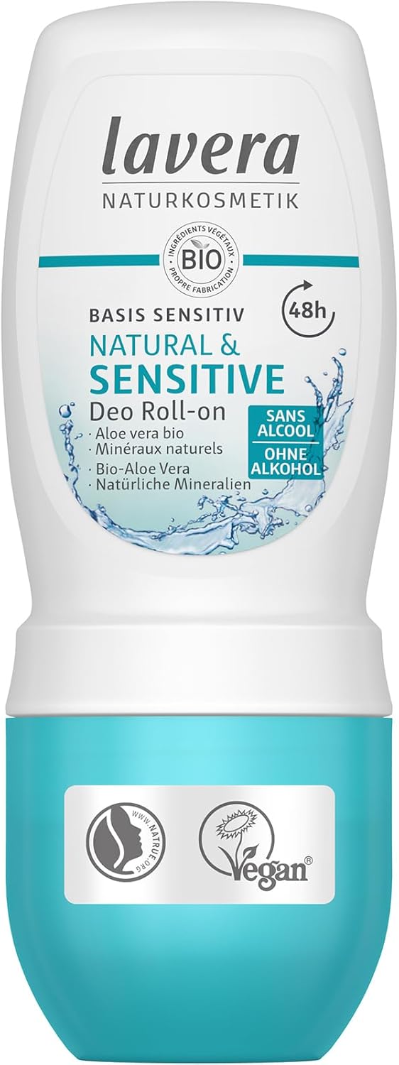 lavera Deo Roll-On Basis sensitiv Natural & Sensitive NATURAL & SENSITIVE 48h - vegan - natural cosmetics - organic aloe vera & natural minerals - without aluminum - 48h protection - 1.7 Fl Oz