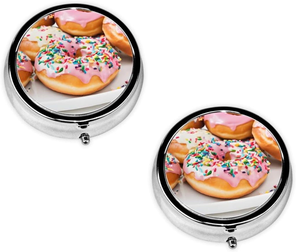 (Christmas Donuts) Round Pill Box,3 Compartment Pill Box Mini Decorative Pocket Purse Portable Travel Medicine Tablet Vitamin Holder Organizer Pill Case