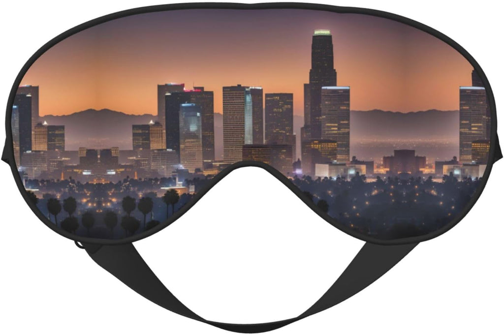 SSIMOO Los Angeles Skyline Print Ultra-Soft Light-Blocking Eye Mask,for Optimal Comfort and Restful Sleep, Black
