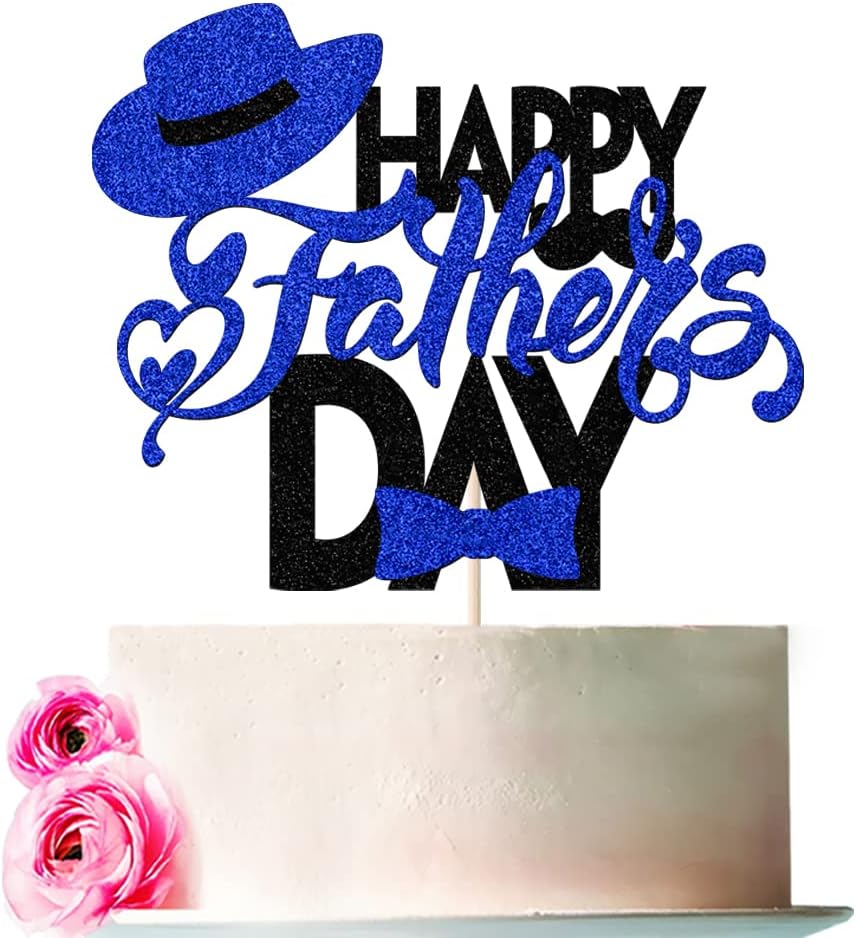 Happy Father's Day Cake Topper,Father's Day Glitter Birthday Cake Decoration Dad Party Supplies,for Best Dad Ever Birthday Theme Party Decor (Black and blue)
