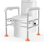 Heavy Duty Toilet Safety Rails for Seniors (665lbs), Adjustable LED Toilet Safety Frame with Handles for Elderly, Foldable Handicap Toilet Aid Support for Most Toilets, Stand Up Assist