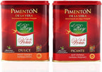 Artisan Spanish smoked paprika, Pimenton from La Vera region. Hot and Sweet. Set of 2 tins.