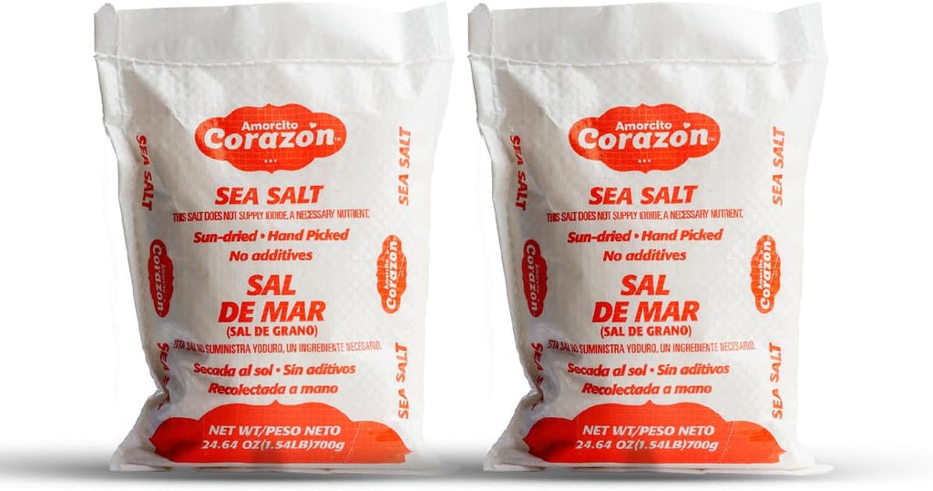 Amorcito Corazón - Coarse Sea Salt - Natural Salt from Mexico - 2-Pack (24.64 oz, 700 g Each) - Perfect for Drinks, Meat, Seafood, Dips, Desserts, Veggies, and More