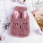 Cute Hot Water Bottle with Cover, Detachable Rabbit Rubber Hot or Cold Water Bottle with Cute Stuffed Animal Cover, Winter Warm Leakproof PVC Hot Water Bag (Rose Red)