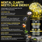 Organic Mushroom Complex with Shilajit & Coconut Oil - Lions Mane Mushroom Supplement with Ashwagandha and L-Theanine - Mushroom Nootropic for Memory, Focus & Immune Mushroom Capsules Softgels