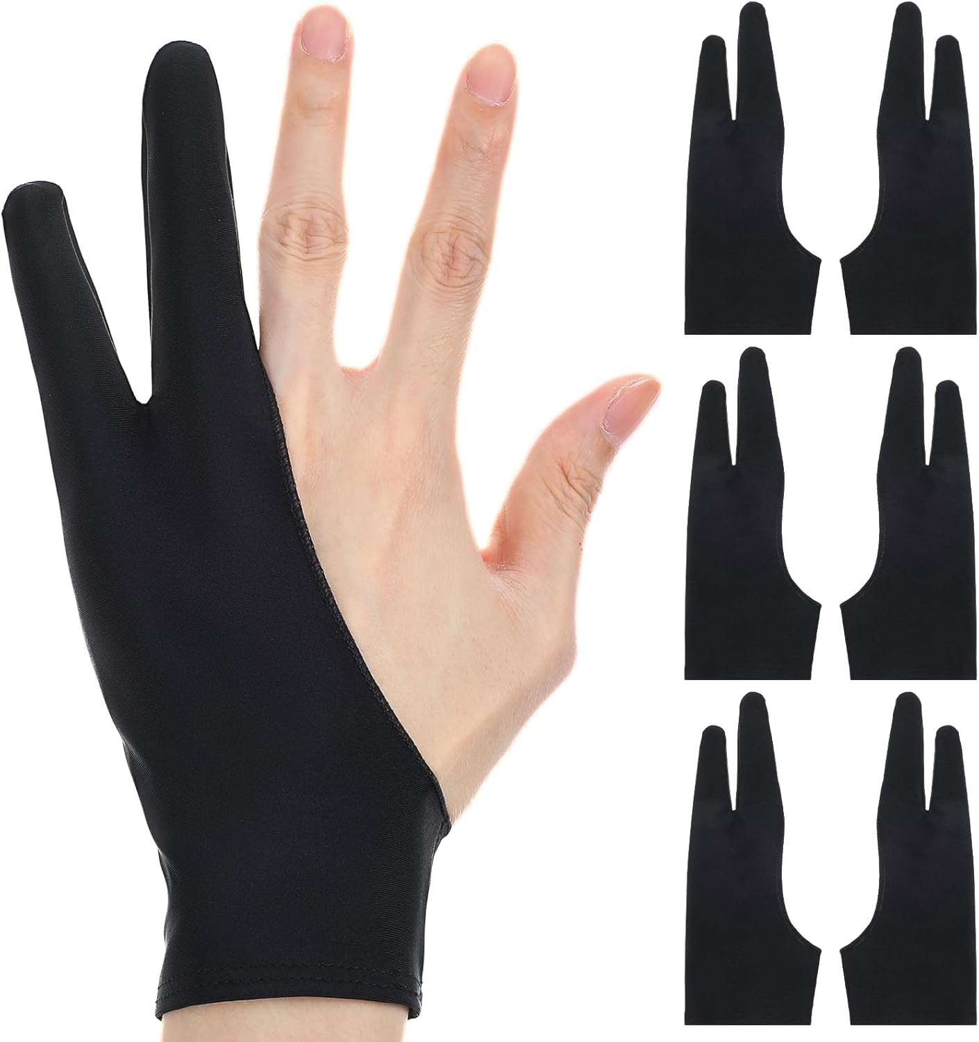 Digital Drawing Glove, 6 Pcs Two-Finger Artist Gloves, Smooth Elasticity Breathable Artist Glove for Stylus Pen Pencil Sketching Painting, Suitable for Left and Right Hand