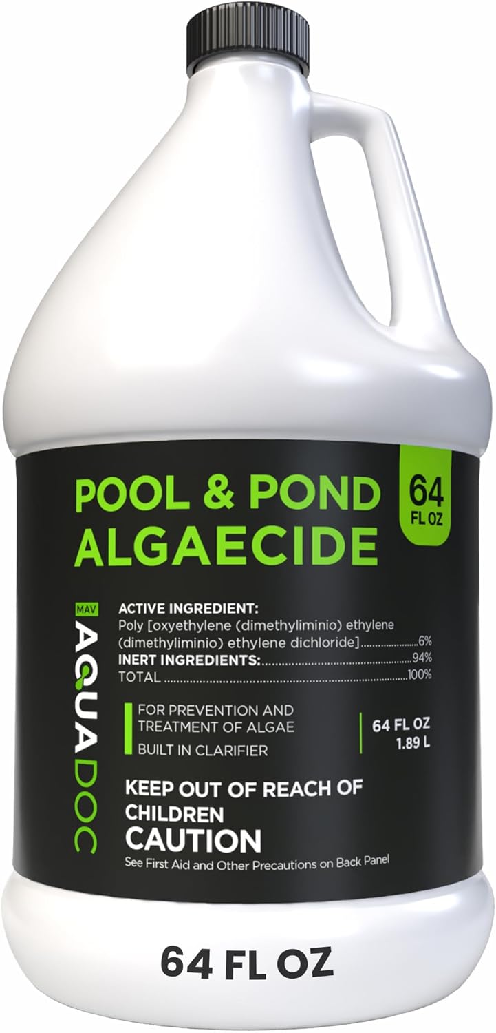 AquaDoc Liquid Algaecide for Swimming Pools and Ponds - 64 oz - Non-Metallic Formula for Algae Control with Built in Clarifier for Pools, Ponds and Fountains - Made in USA