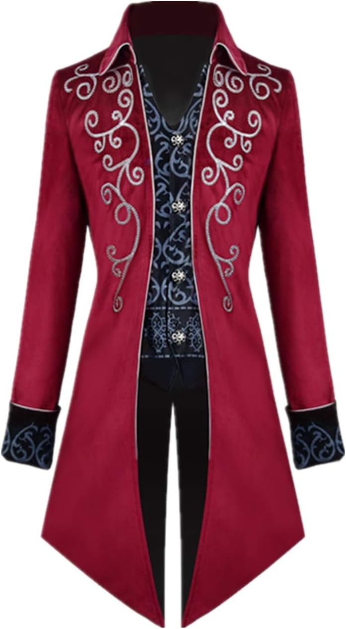 Crubelon Men's Steampunk Vintage Tailcoat Jacket Gothic Victorian Frock Coat Uniform Halloween Costume