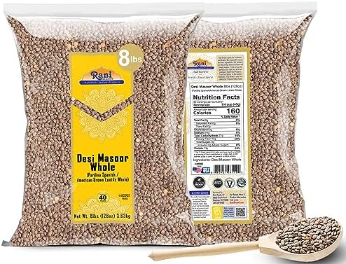 Rani Desi Masoor (Masur) Whole 128oz (8lbs) 3.63kg (aka. Pardina Spanish/American Brown Lentils Whole) Bulk ~ All Natural | Vegan | NON-GMO | Kosher | Gluten Friendly | Product of USA