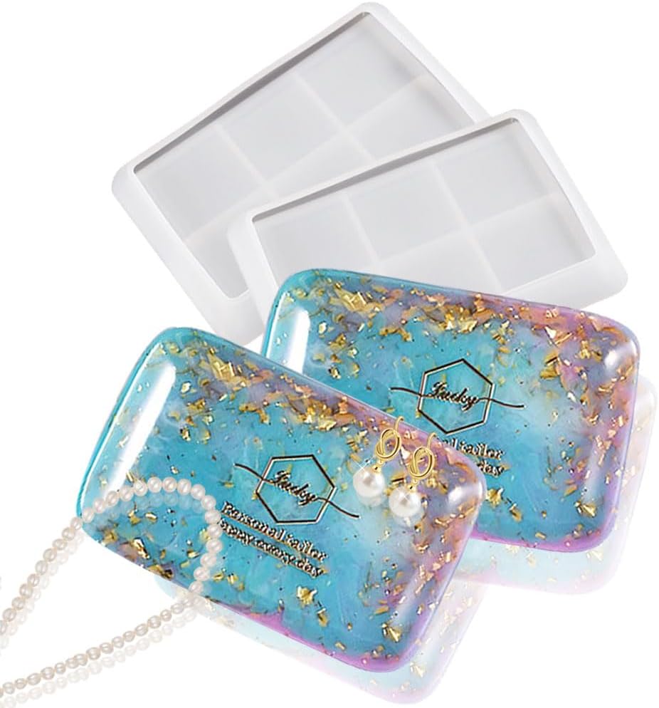 BIGEBO Rectangle Resin Tray Mold, 2 Pcs 6 Inch Jewelry Dish Silicone Mold for Resin Epoxy Casting Fruit Snack Tray Candles Holder Soap Dish Office Home Decoration Supplies