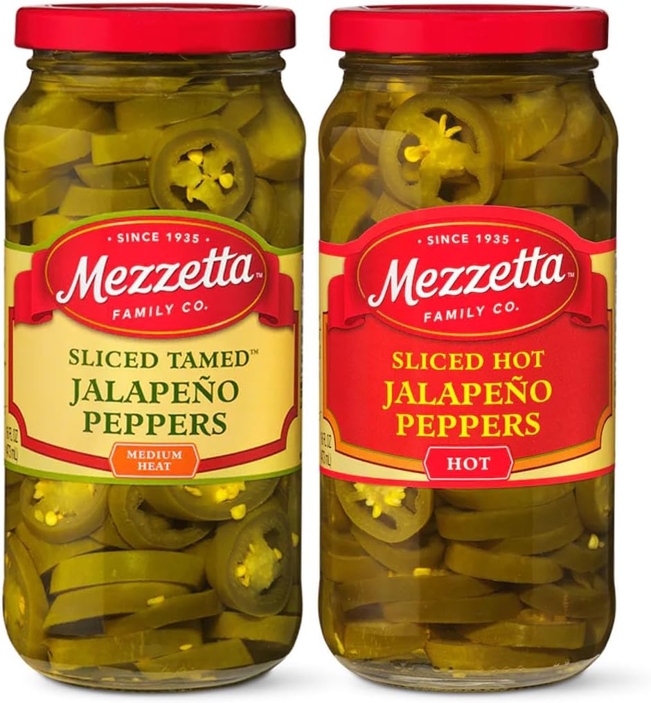 Mezzetta Pickled Jalapeno Peppers Jar Variety Pack - Includes: Hot & Tamed Jalapeño - Gluten Free, Kosher, Keto, Packed Fresh in California - Medium & High Heat - 16 Oz - Pack of 2