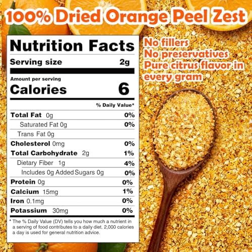 8oz Dried Orange Peel Zest - Granulated Zest for Baking, Tea, Cocktails, Spice Mix - Bold Flavor Dried Orange Peels for Chefs & Home Cooks Christmas
