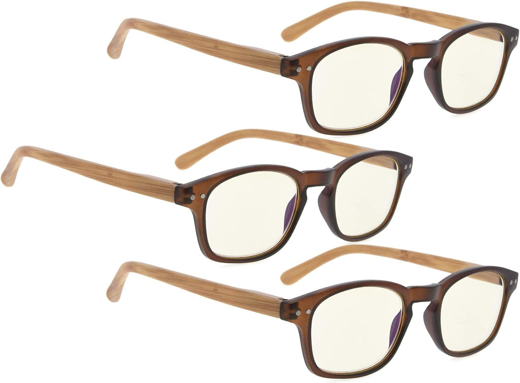 COMPUTER READING GLASSES 3 pack Blue Light Filter Readers Blocking UV Rays Women with Bamboo-Look Temples