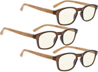 COMPUTER READING GLASSES 3 pack Blue Light Filter Readers Blocking UV Rays Women with Bamboo-Look Temples